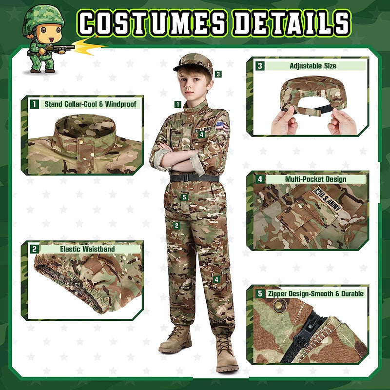 GIFTINBOX Army Costume for Kids, Boys Military Soldier Costume with Toy Accessories, Halloween Costumes for Boys Kids 3-12  GIFTINBOX   