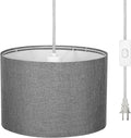 DEWENWILS Plug in Pendant Light, Hanging Light with 15Ft Clear Cord, On/Off Switch, Beige Linen Shade, Hanging Light Fixture for Bedroom, Kitchen, Living Room, Dining Table