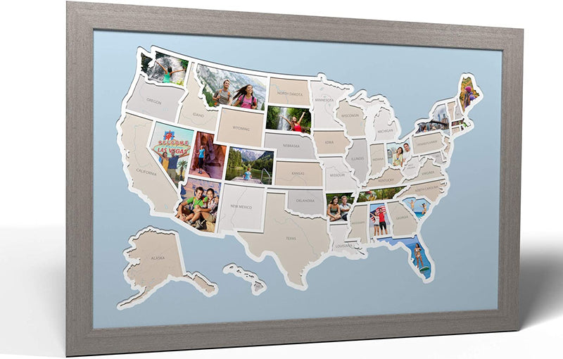 Thunder Bunny Labs 50 States USA Photo Map - Frame Optional - Made in America (Driftwood, Black Frame) Home & Garden > Decor > Picture Frames Thunder Bunny Labs Caribbean Grey Frame 