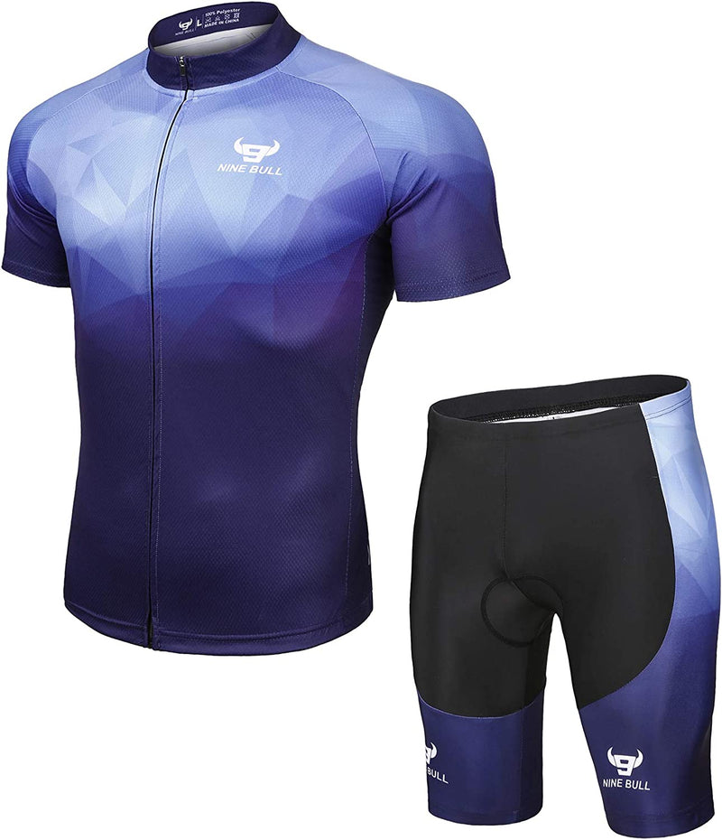 Men'S Cycling Jersey Set - Reflective Quick-Dry Biking Shirt and 3D Padded Cycling Bike Shorts Sporting Goods > Outdoor Recreation > Cycling > Cycling Apparel & Accessories nine bull 11-blue Small 