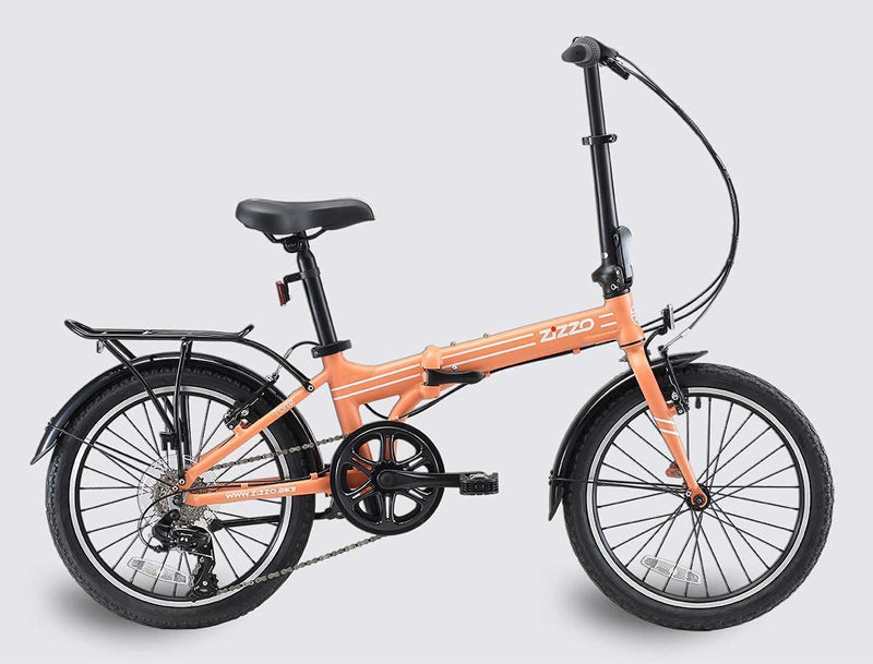 Zizzo Forte Heavy Duty Folding Bike-Lightweight Aluminum Frame Genuine Shimano 20-Inch Folding Bike with Fenders, Rack and 300 Lbs Weight Limit Sporting Goods > Outdoor Recreation > Cycling > Bicycles ZIZZO Coral 20" 