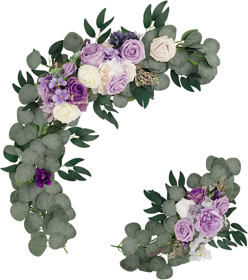 COCOBOO 2Pcs Artificial Flower Swag Arch Decor for Wedding Reception Backdrop Sweetheart Table Decoration (Purple)  Cocoboo   