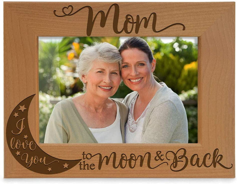 KATE POSH - Mom I Love You to the Moon and Back Engraved Natural Wood Picture Frame, Best Mom Ever, Mother of the Bride, Mother of the Groom, Mommy Birthday Gifts (4X6 Vertical) Home & Garden > Decor > Picture Frames KATE POSH 5" x 7" Horizontal  