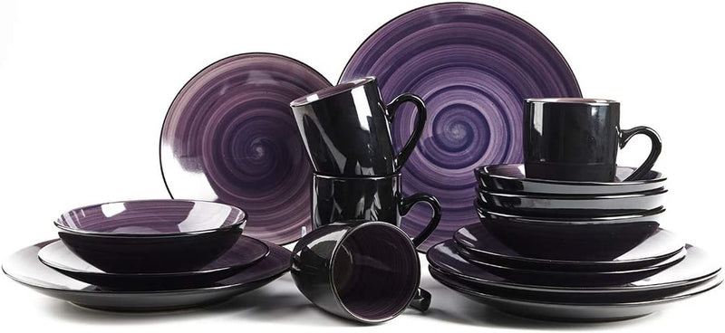 Homevss, Sonoma Stoneware Dinnerware Set, outside Black + inside Hand Painting Color (16Pc Set, Purple) Home & Garden > Kitchen & Dining > Tableware > Dinnerware HomeVss   