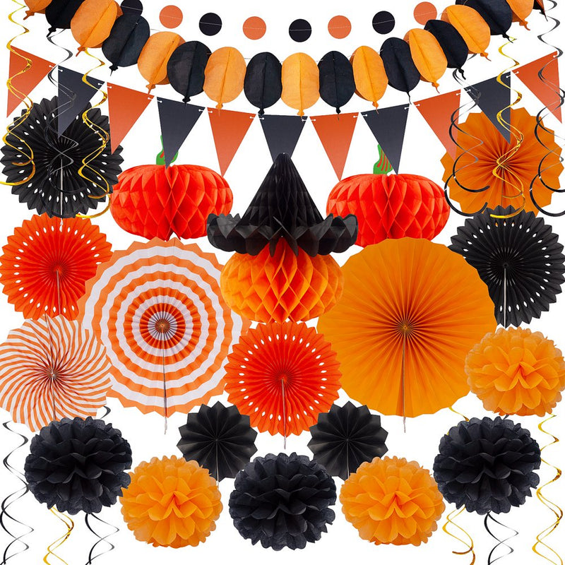 Huryfox 33Pcs Christmas Party Decorations Supplies Rainbow Colorful Paper Fan Floral Tissue Pompoms and Gift Streamer Banners Decor Home & Garden > Decor > Seasonal & Holiday Decorations& Garden > Decor > Seasonal & Holiday Decorations Huryfox Halloween  