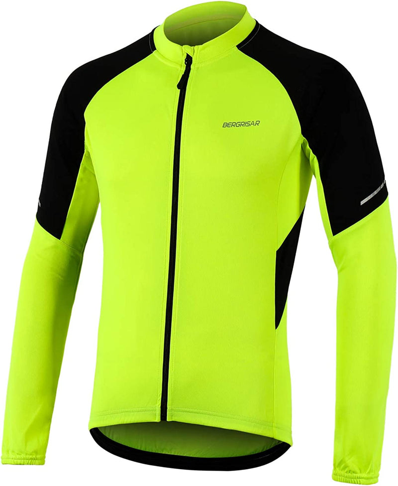 BERGRISAR Men'S Basic Cycling Jerseys Long Sleeves Bike Bicycle Shirt Zipper Pockets BG012 Sporting Goods > Outdoor Recreation > Cycling > Cycling Apparel & Accessories BERGRISAR Green Large 