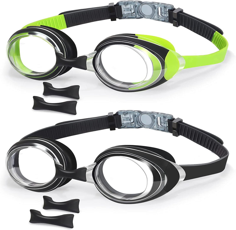 ITOWE Kids Swim Goggles 2 Pack anti Fog for Youth Teens 10-18, Clear anti UV No Leak Sporting Goods > Outdoor Recreation > Boating & Water Sports > Swimming > Swim Goggles & Masks iTOWE Black Green & Black  
