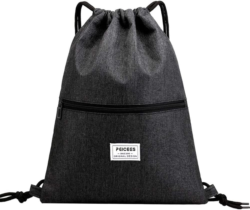 Peicees Drawstring Backpack Water Resistant Drawstring Bags for Men Women Black Sackpack for Gym Shopping Sport Yoga School Home & Garden > Household Supplies > Storage & Organization Peicees X-black  
