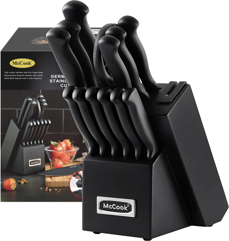 Mccook MC29 Knife Sets,15 Pieces German Stainless Steel Kitchen Knife Block Sets with Built-In Sharpener Home & Garden > Kitchen & Dining > Kitchen Tools & Utensils > Kitchen Knives McCook Black/Black 15 Pieces 