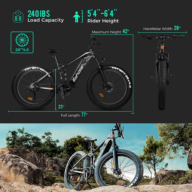 Eahora 30Mph XC300 750W Electric Mountain Bike 26'' Electric Bike for Adults 48V 16AH/20AH Battery, Snow Beach Mountain Ebike Dual Suspension, Color LCD Display Cruise Control 8-Speed Sporting Goods > Outdoor Recreation > Cycling > Bicycles Shenzhen Lezhongtian Trading Co., Ltd.   