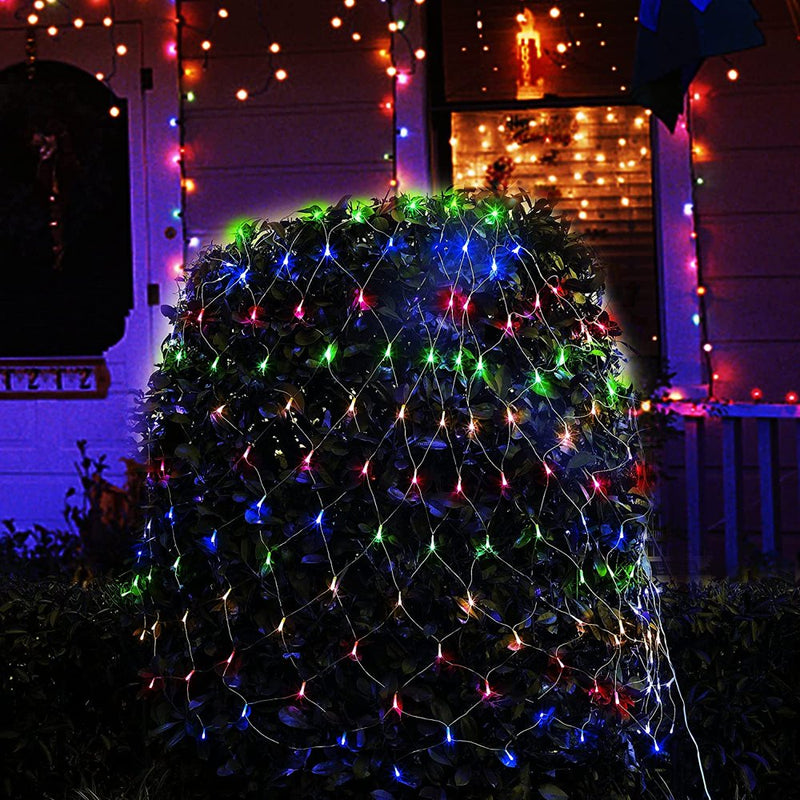Morttic LED Net Mesh String Fairy Lights,200 Leds 9.8FT X 6.6FT Net Lights, Plug in Waterproof Mesh Lights for Bushes Garden Patio Christmas Halloween Decorations (Multicolor)