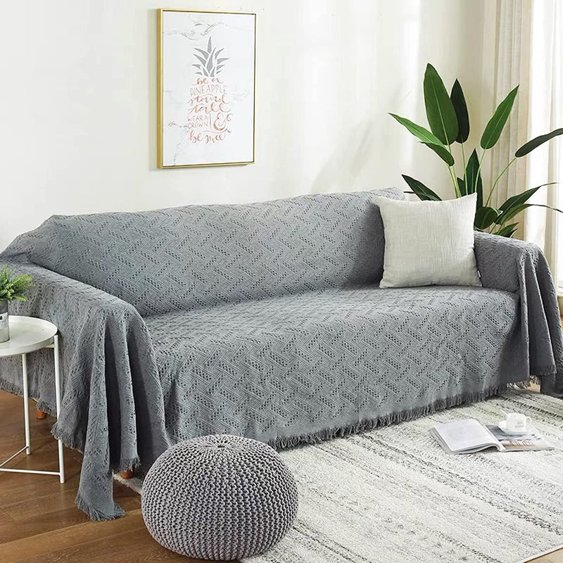 Homcosan Sofa Slipcovers Towel Cover Cotton Knit Geometrical Couch Cover for 4 Seat Cushion Blanket Sofa Cover Couch Slipcovers with Tassels Couch Protector for Pets, Kids （Green,Xx-Large Home & Garden > Decor > Chair & Sofa Cushions Homcosan A-grey X-Large 