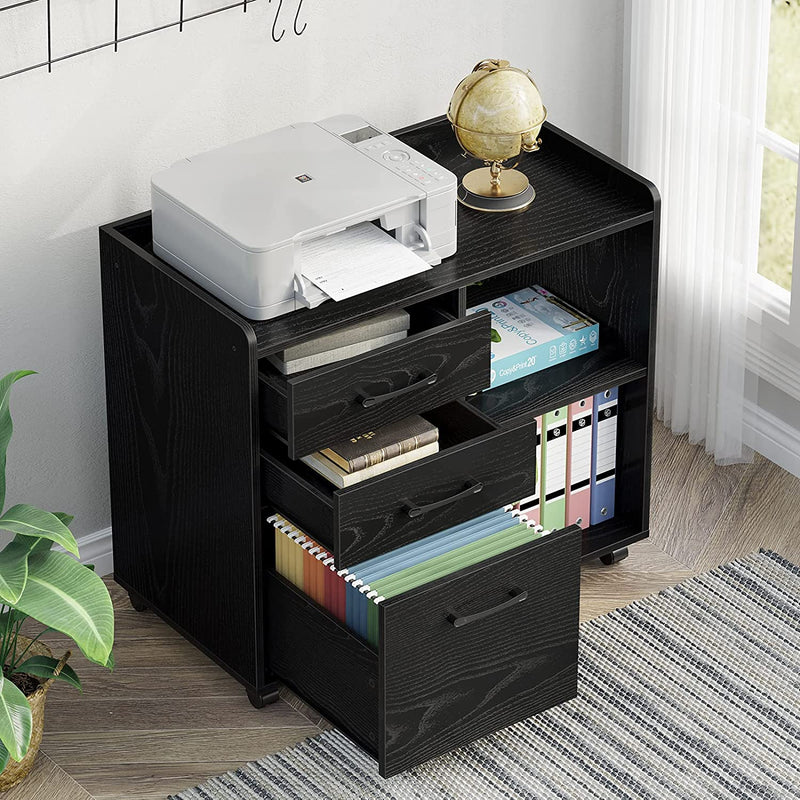 Rolanstar File Cabinet 3-Drawers, Mobile Lateral Filing Cabinet, Printer Stand with Open Storage Shelf, Rolling Filing Cabinet with Wheels for A4/Letter Size,Black Home & Garden > Household Supplies > Storage & Organization Rolanstar   
