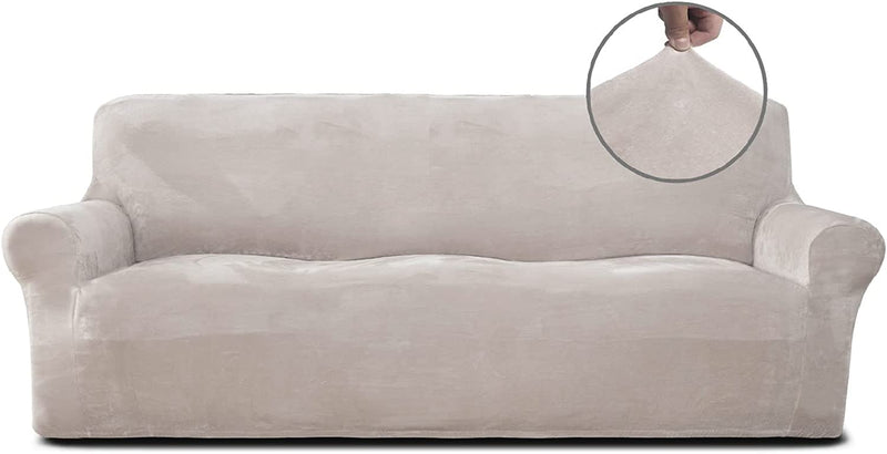 RHF Velvet-Sofa Slipcover, Stretch Couch Covers for 3 Cushion Couch-Couch Covers for Sofa-Sofa Covers for Living Room,Couch Covers for Dogs, Sofa Slipcover,Couch Slipcover(Beige-Sofa) Home & Garden > Decor > Chair & Sofa Cushions Rose Home Fashion Beige Sofa 