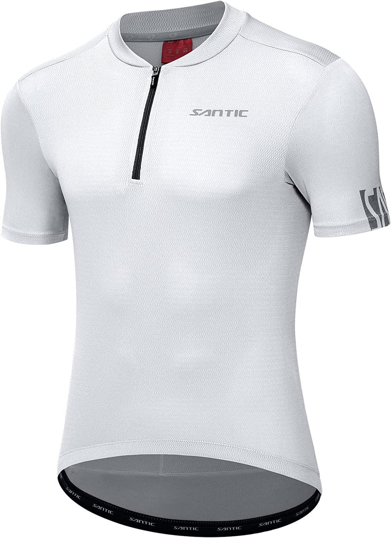 Santic Cycling Jersey Men Short Sleeve Bike Jersey with Three Pockets Breathable Quick Dry Biking Shirts Sporting Goods > Outdoor Recreation > Cycling > Cycling Apparel & Accessories Santic Half Zipper-white X-Large 