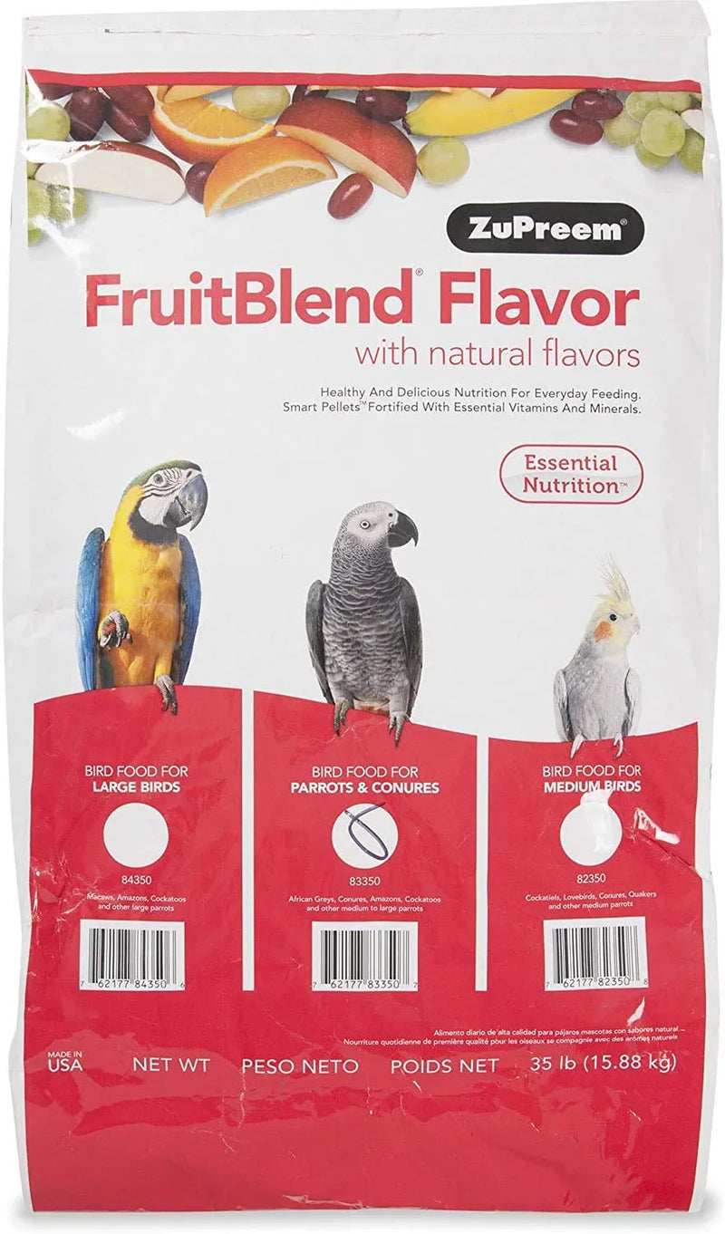 Zupreem Fruitblend Flavor Pellets Bird Food for Parrots and Conures, 3.5 Lb - Daily Blend Made in USA for Caiques, African Greys, Senegals, Amazons, Eclectus, Small Cockatoos Animals & Pet Supplies > Pet Supplies > Bird Supplies > Bird Food ZuPreem FruitBlend 35 Pound (Pack of 1) 