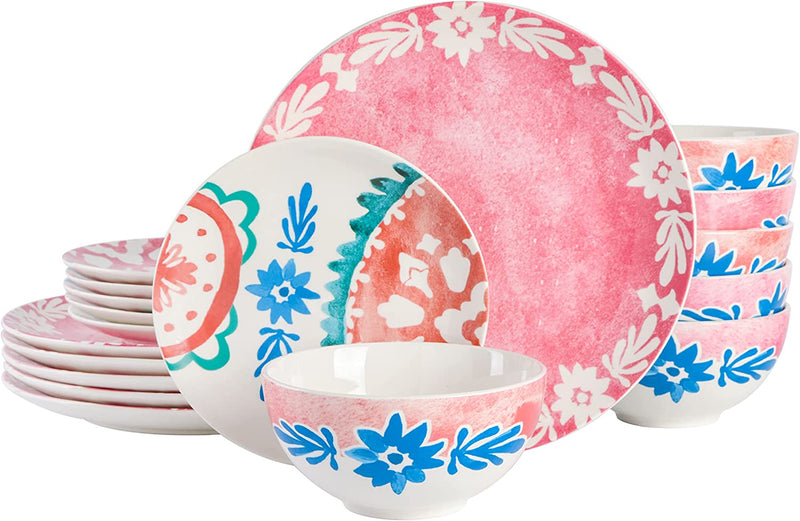 Spice by Tia Mowry Goji Blossom Decorated Porcelain Dinnerware Set, Blue, 12-Piece Home & Garden > Kitchen & Dining > Tableware > Dinnerware SPICE BY TIA MOWRY Golden Red 18-Piece 