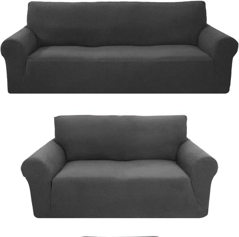 Sapphire Home 3-Piece Brushed Premium Slipcover Set for Sofa Loveseat Couch Arm Chair, Form Fit Stretch, Wrinkle Free, Furniture Protector Set for 3/2/1 Cushion, Polyester Spandex, 3Pc, Brushed, Brown Home & Garden > Decor > Chair & Sofa Cushions Sapphire Home Dark Gray 2pc set (Sofa, Love) 