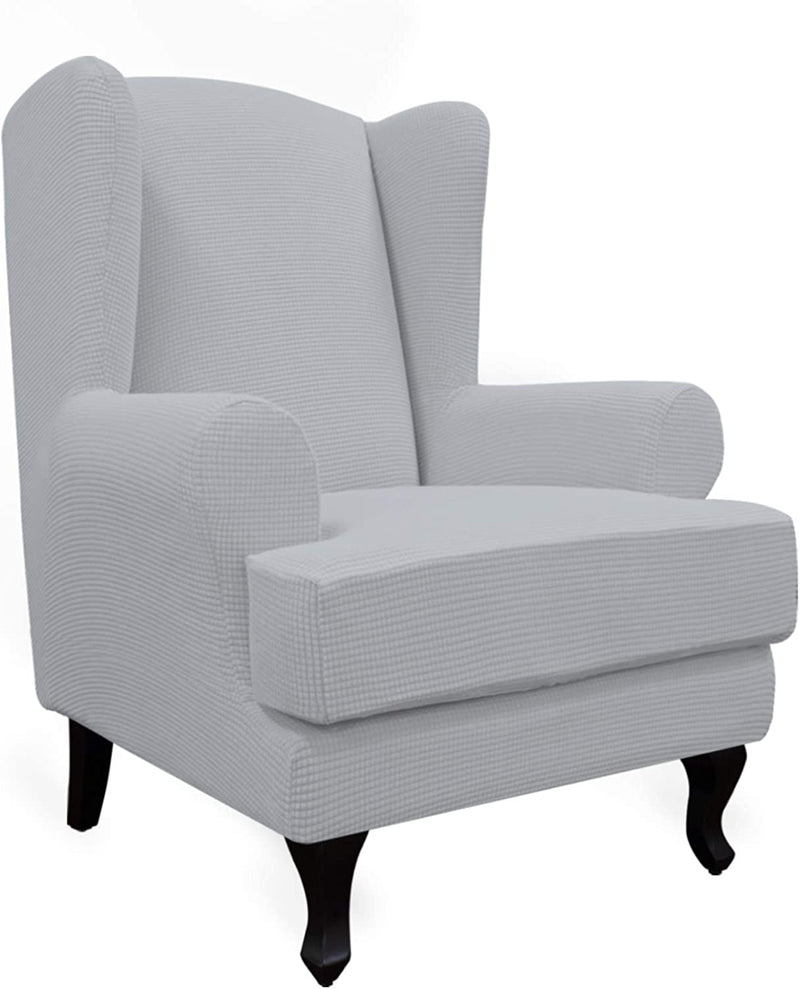 Easy-Going Stretch Wingback Chair Sofa Slipcover 2-Piece Sofa Cover Furniture Protector Couch Soft with Elastic Bottom, Spandex Jacquard Fabric Small Checks, Black Home & Garden > Decor > Chair & Sofa Cushions Easy-Going Silver Gray  