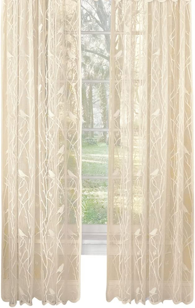 Collections Etc Songbird Rod Pocket Lace Curtain Panel with Scalloped Hem, Ivory, 56" X 84" Home & Garden > Decor > Window Treatments > Curtains & Drapes Collections Etc Ivory 56"x63" 