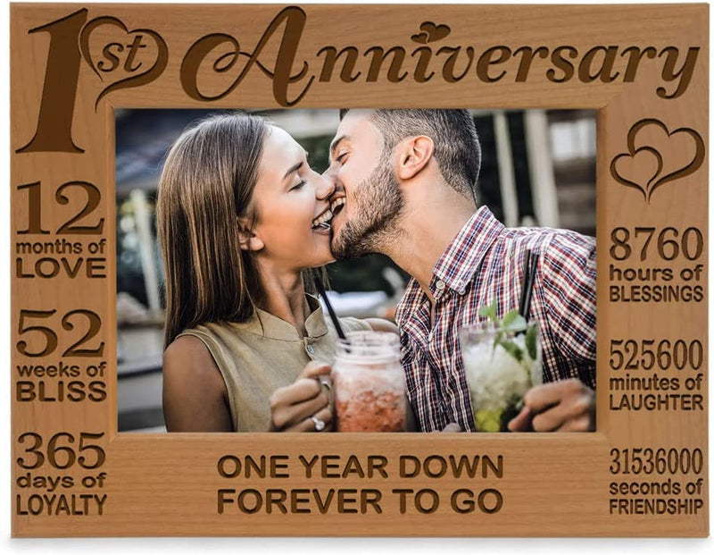 KATE POSH - Our 1St Anniversary Picture Frame - 12 Months Engraved Natural Wood Photo Frame - First (1St), Paper, 1 Year as Husband and Wife (5X7-Vertical) Home & Garden > Decor > Picture Frames KATE POSH 5x7-Horizontal  