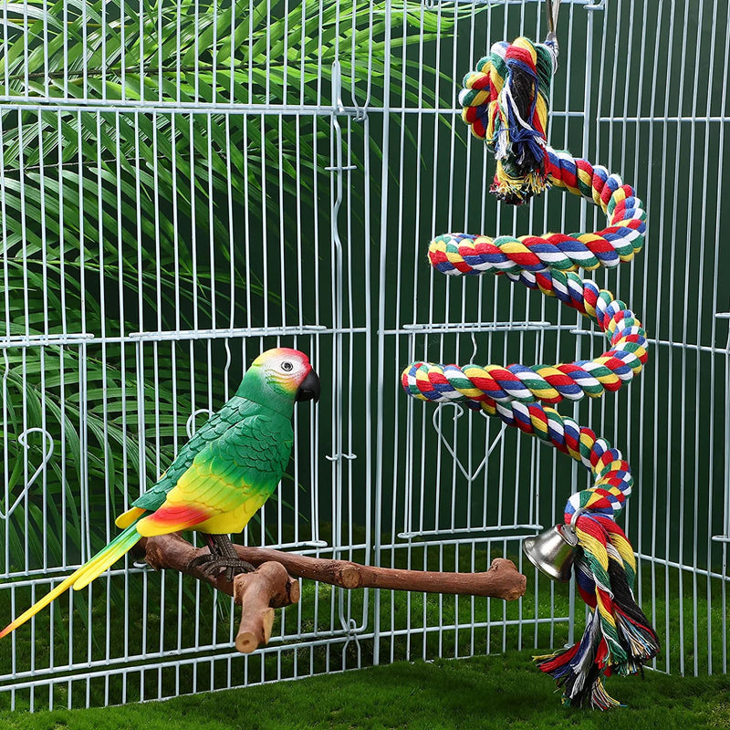 PATKAW Bird Perch Stand Bird Rope Perch Bird Toys 2 Pieces Natural Wood Parrot Perch Bird Cage Branch Perch Parrot Toys for Parakeets Cockatiels Conures Macaws Lovebirds Finches Animals & Pet Supplies > Pet Supplies > Bird Supplies PATKAW   