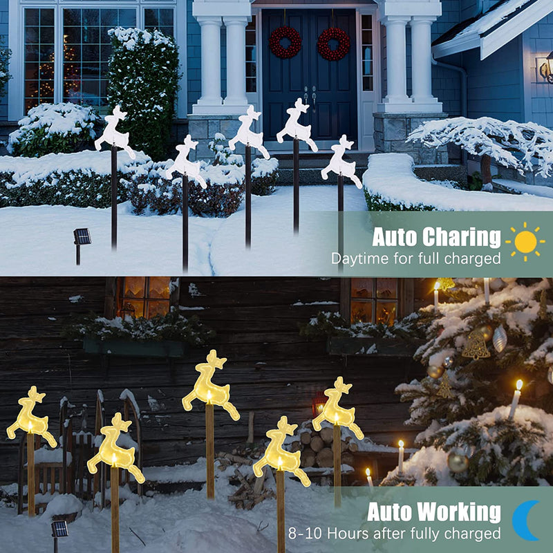 Bstge Outdoor Solar Garden Lights, 5 Pack Reindeer Christmas Decorations, Waterproof Stake Lights for Patio Yard Pathway  Bstge   