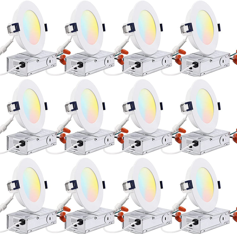 TORCHSTAR 12-Pack 6 Inch LED Recessed Lighting with Junction Box, CRI90, 5CCT Dimmable Ultra-Thin Recessed Downlight, 2700K3000K3500K4000K5000K Color Temperature Selectable, ETL & ES Home & Garden > Lighting > Flood & Spot Lights TORCHSTAR 5 Cct 4 Inch 