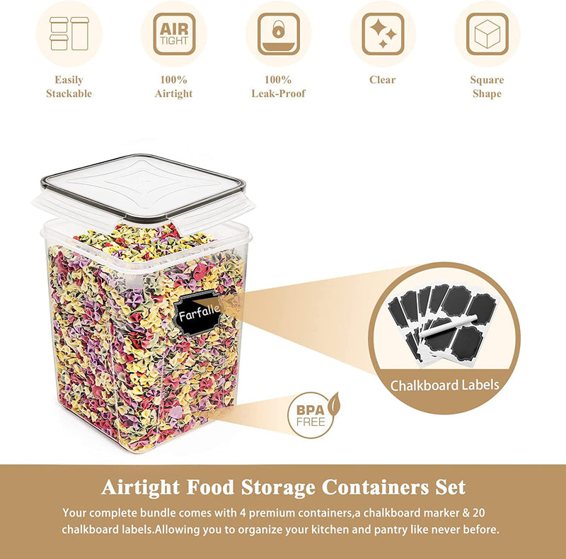 Large Food Storage Containers 5.2L /175Oz, Wildone 4 Piece BPA Free Plastic Airtight Food Storage Containers for Flour, Sugar, Baking Supplies, Kitchen & Pantry Containers with 20 Labels Home & Garden > Household Supplies > Storage & Organization Wildone   