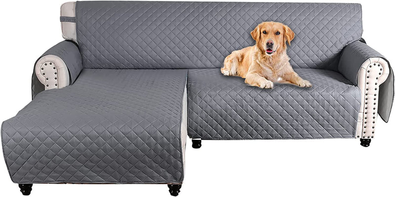 Sofa Slipcover L Shape 3Pcs Reversible Sofa Cover Sectional Couch Cover 3 Seater Chaise Slip Cover with Elastic Straps for Kids Dogs Cats Pet Furniture Protector Cover (Grey Blue, Medium) Home & Garden > Decor > Chair & Sofa Cushions TOPCHANCES Grey Medium 