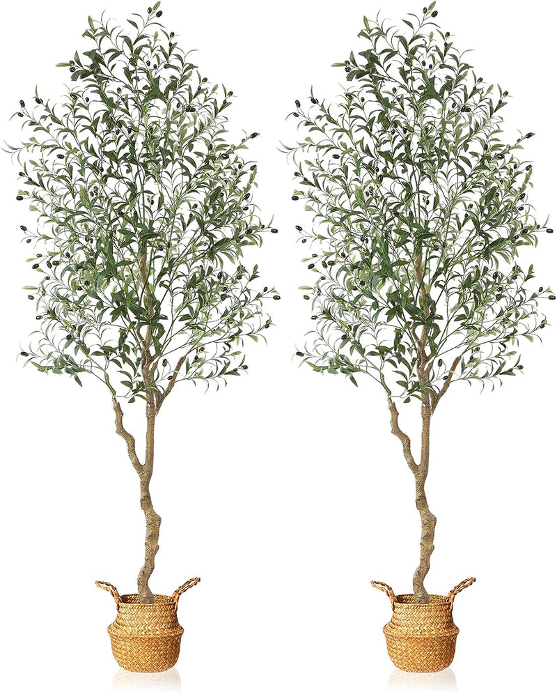 MOSADE Artificial Olive Tree 7 Feet Fake Olive Silk Plant and Handmade Seagrass Basket, Perfect Tall Faux Topiary Silk Tree for Indoor Entryway Modern Decor Home Office Porch Balcony Gift,2Pack  MOSADE   