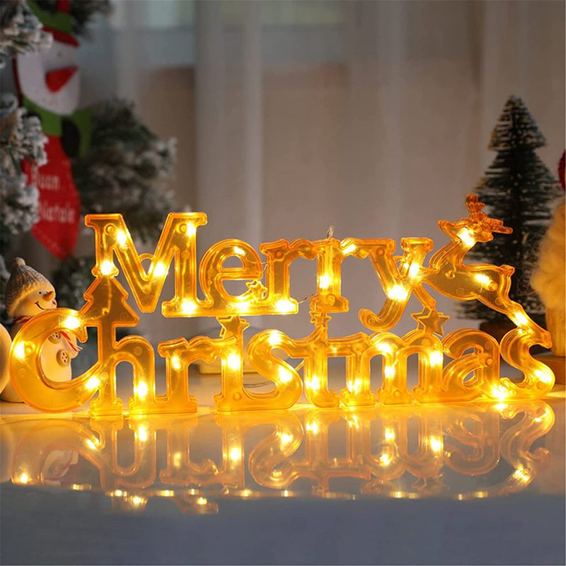 Merry Christmas Door Sign Lights Letters Battery Operated LED Wreaths Decorative Lamps Light up Merry Christmas Sign Xmas Party Decor Supplies for Winter Holiday New Year Xmas Party Home Decorations Home & Garden > Decor > Seasonal & Holiday Decorations& Garden > Decor > Seasonal & Holiday Decorations Altsales Yellow  