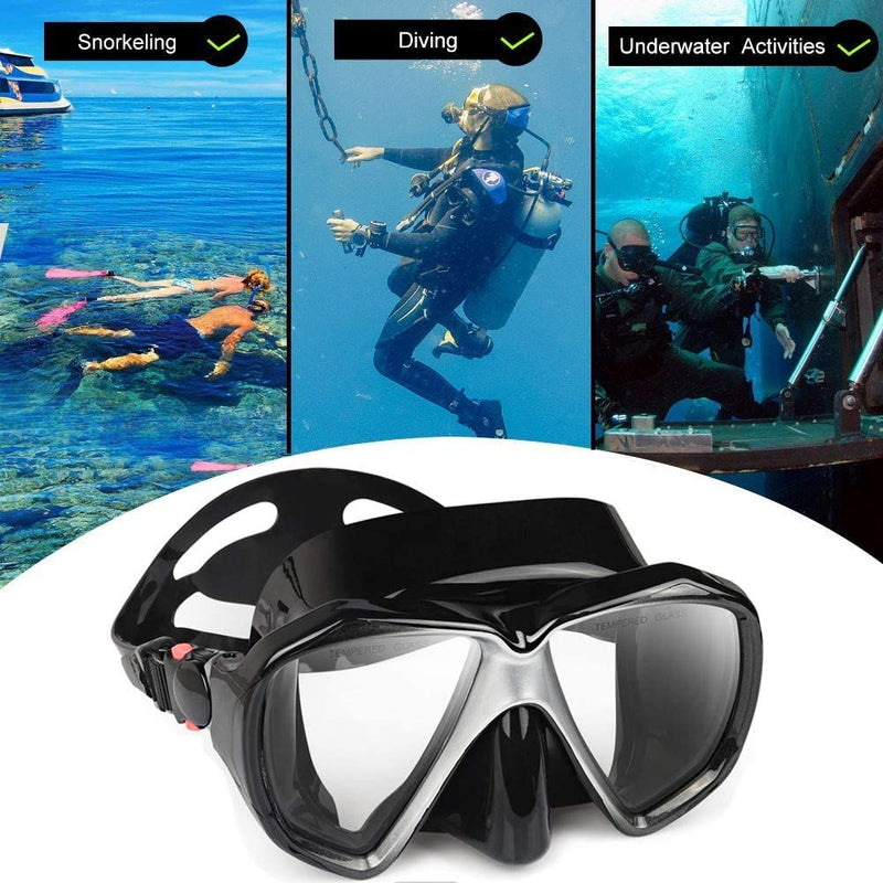 Snorkel Diving Mask Panoramic HD Swim Mask, Anti-Fog Scuba Diving Goggles,Tempered Glass Dive Mask Adult Youth Swim Goggles with Nose Cover for Diving, Snorkeling, Swimming Sporting Goods > Outdoor Recreation > Boating & Water Sports > Swimming > Swim Goggles & Masks EXP VISION   