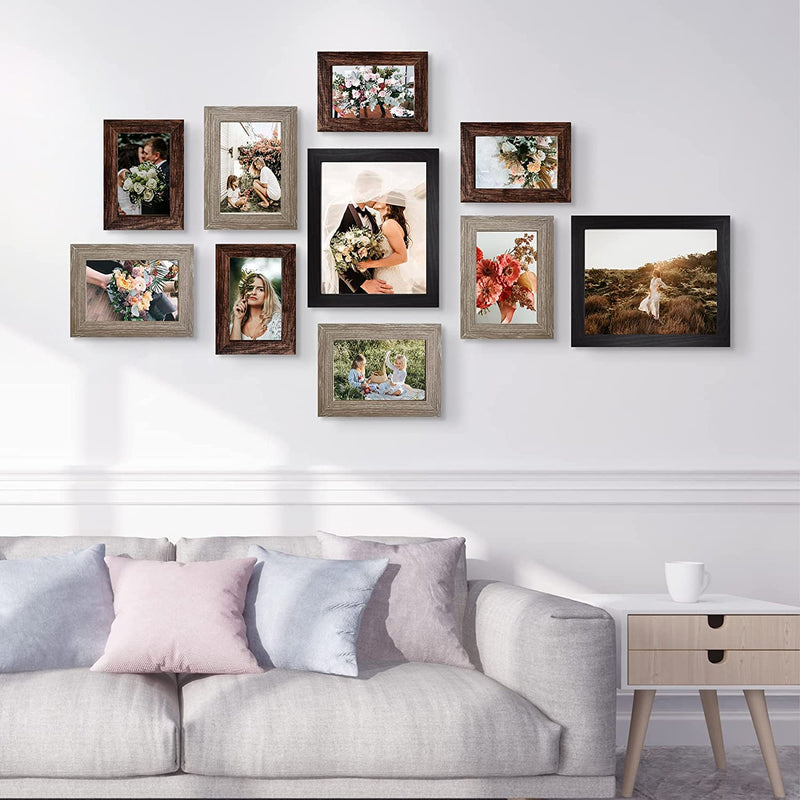 Picture Frame Set 10-Pack, Gallery Wall Frame Collage with 8X10 5X7 4X6 Frames in 3 Different Finishes Home & Garden > Decor > Picture Frames LUCKYLIFE   