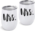 Mr and Mrs Tumblers Bridal Shower Idea for Bride and Groom, 12 Oz Wine Tumbler Wedding Idea for Newlyweds Couples Bride to Be Engagement Honeymoon, Insulated Mr Mrs Wine Tumbler Set, Set of 2 Home & Garden > Kitchen & Dining > Tableware > Drinkware GINGPROUS White 2  