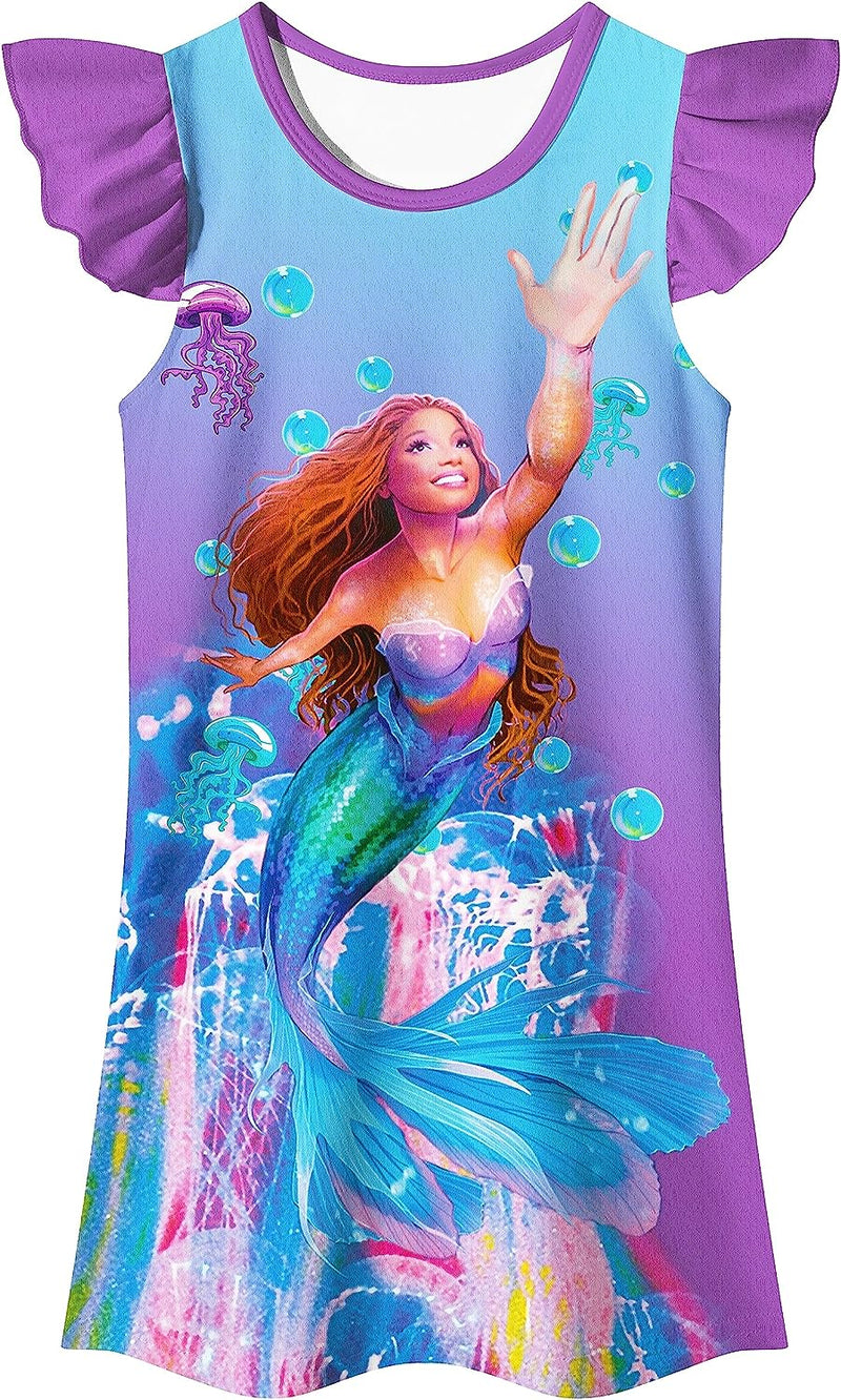 Little Girls Mermaid 2023 Costume Princess Dress up Clothes for Girls Ruffles Sleeve Home Shirt Wear for Kids  QASALOP G-Dress-Purple 5-6 Years 