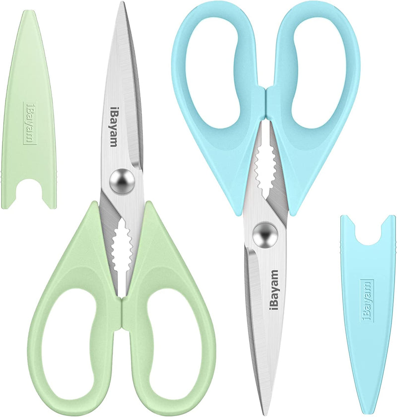 Kitchen Shears, Ibayam Kitchen Scissors Heavy Duty Meat Scissors Poultry Shears, Dishwasher Safe Food Cooking Scissors All Purpose Stainless Steel Utility Scissors, 2-Pack (Black Red, Black Gray) Home & Garden > Kitchen & Dining > Kitchen Tools & Utensils iBayam Light Blue, Pistachio  