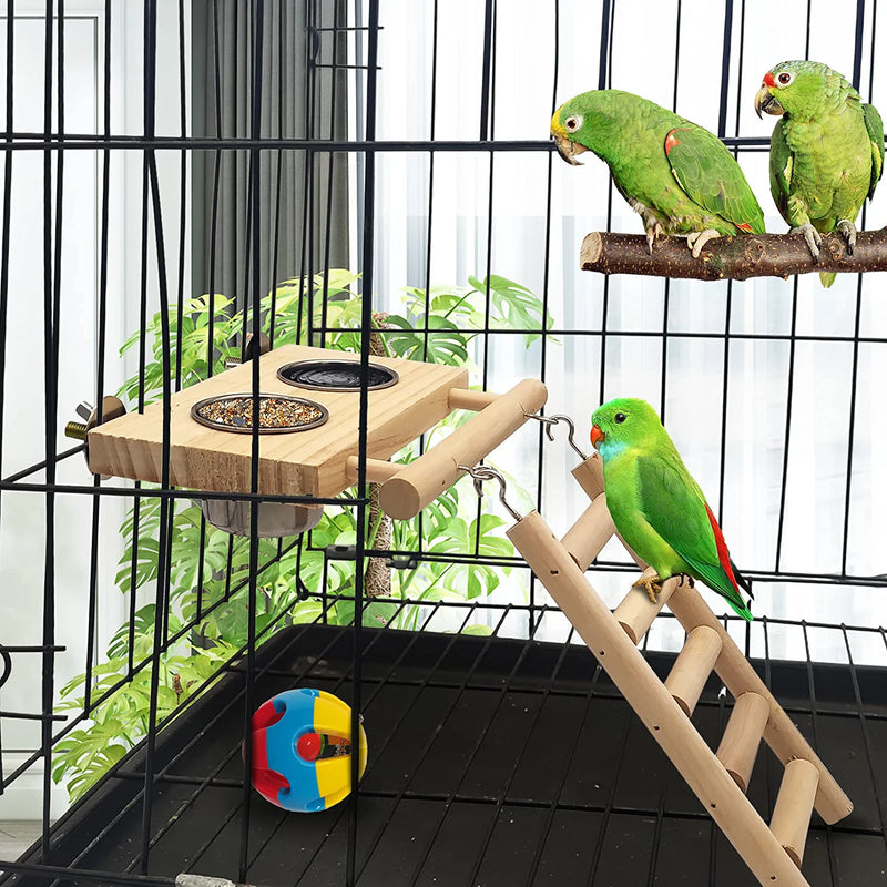 Tfwadmx Bird Food Stainless Steel Cups Wooden Perch Stand Hanging Feeder Bowls Feeding and Watering Supplies for Parakeets Conures Cockatiels Budgie Parrot Animals & Pet Supplies > Pet Supplies > Bird Supplies > Bird Cage Accessories > Bird Cage Food & Water Dishes Tfwadmx   
