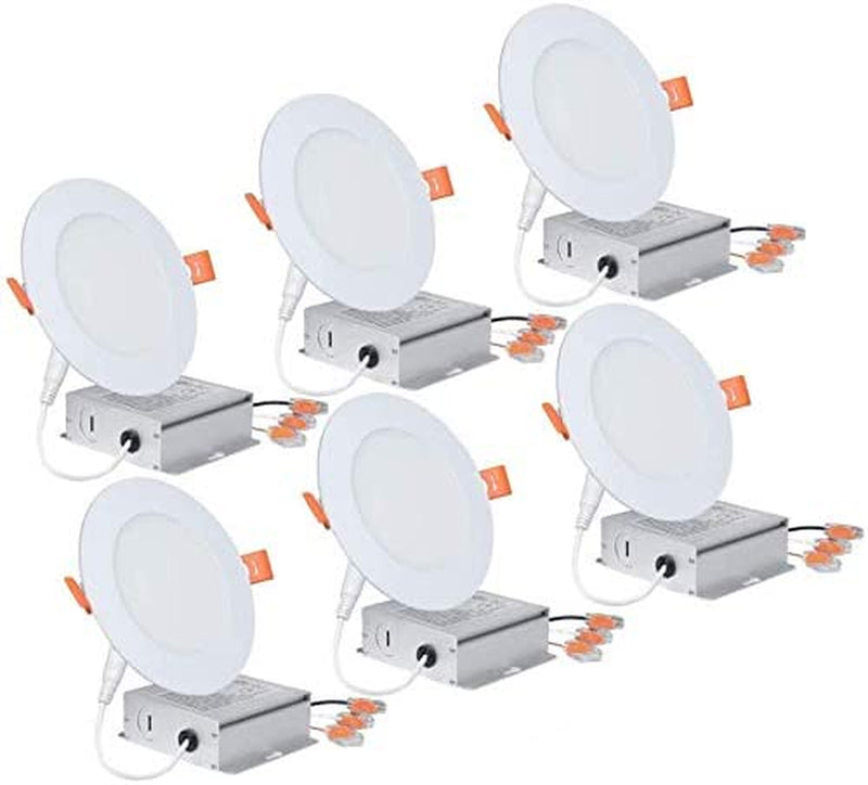 6 Inch Slim LED Recessed Lighting with Junction Box - 12W (80W Eqv.), 1050 Lumens, Dimmable, 3000K Warm White, Can-Killer Downlights - Low Profile IC Rated - White, 6-Pack Home & Garden > Lighting > Flood & Spot Lights elighting   