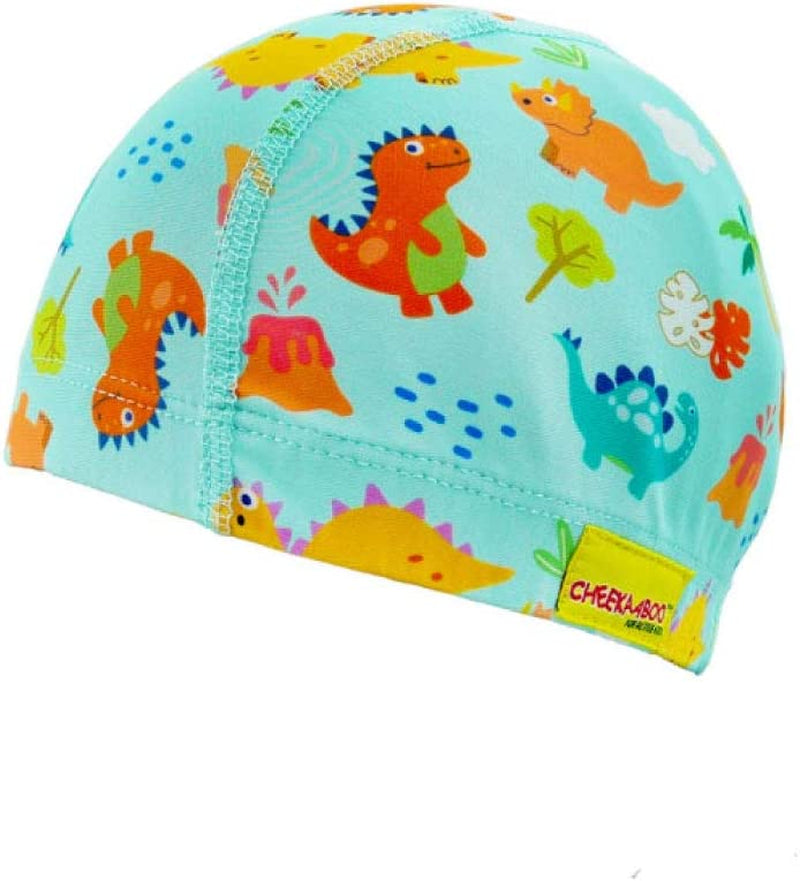 Cheekaaboo Stretchable Comfy Swim Cap for Toddler and Kids Boys Girls, Age 2-8 Sporting Goods > Outdoor Recreation > Boating & Water Sports > Swimming > Swim Caps Cheekaaboo Pumpkin Orange / Dino  