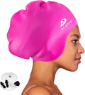 Alepo Extra Large Swim Cap for Women Men, Durable Silicone Swimming Hat with Ear Protection, Unisex Adults Bath Swimming Caps for Long Thick Curly Hair & Dreadlocks Braids Weaves Afro Hair Sporting Goods > Outdoor Recreation > Boating & Water Sports > Swimming > Swim Caps Alepo Rose Red  