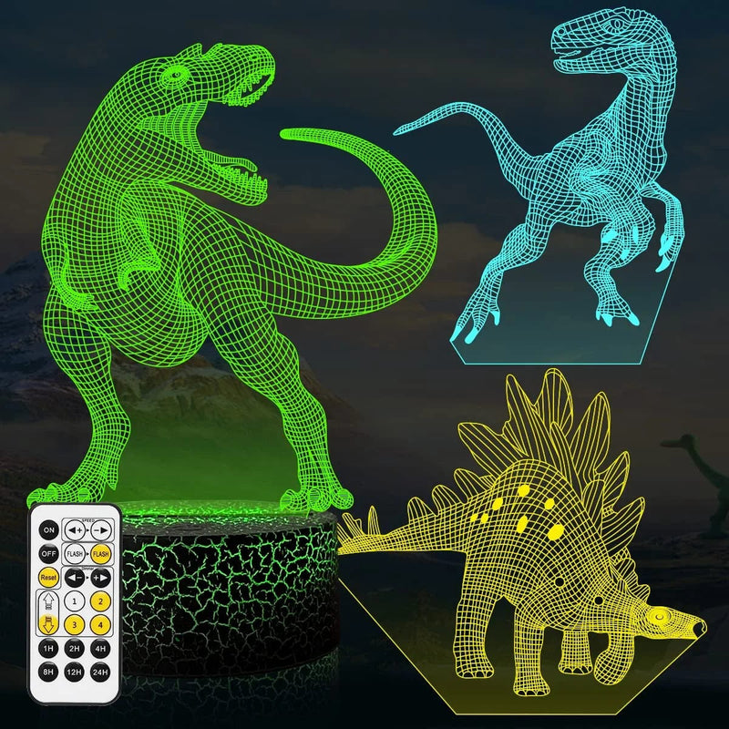 3D Dinosaur Led Night Light - Come with 3 Patterns Acrylic Plate,16 Colors Changing & Timing Remote Control Dino 3D Illusion Lamp for Kids Room Decor Home & Garden > Lighting > Night Lights & Ambient Lighting Liyyeetr Dinosaur-style2  