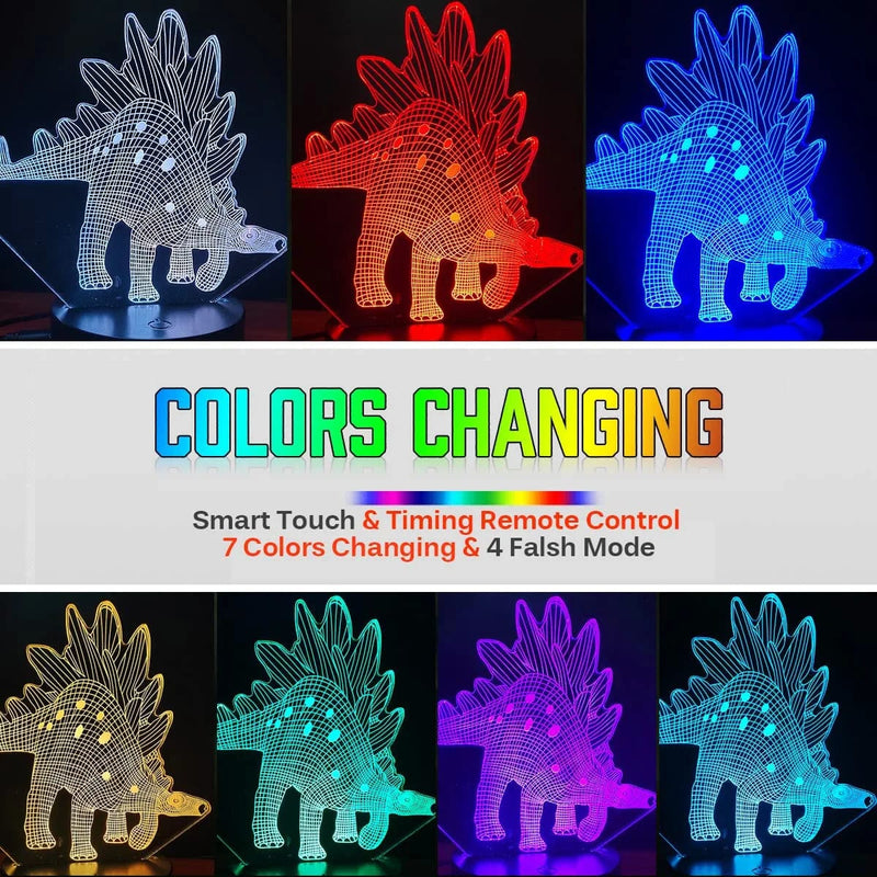 3D Dinosaur Led Night Light - Come with 3 Patterns Acrylic Plate,16 Colors Changing & Timing Remote Control Dino 3D Illusion Lamp for Kids Room Decor Home & Garden > Lighting > Night Lights & Ambient Lighting Liyyeetr   