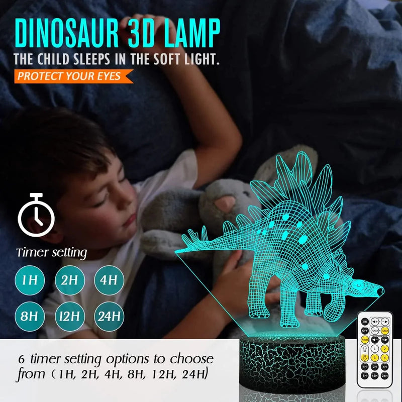 3D Dinosaur Led Night Light - Come with 3 Patterns Acrylic Plate,16 Colors Changing & Timing Remote Control Dino 3D Illusion Lamp for Kids Room Decor Home & Garden > Lighting > Night Lights & Ambient Lighting Liyyeetr   
