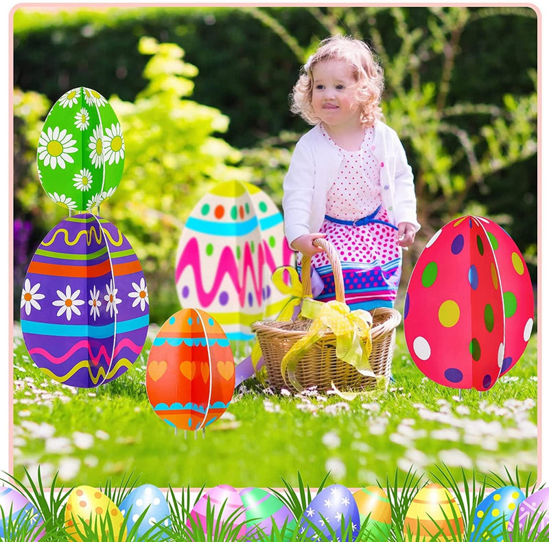 3D Easter Eggs Yard Signs Outdoor Lawn Decorations 5 Pieces Egg Yard Stake Sign Waterproof Easter Outdoor Decorative Stake Signs for Easter Home Garden Yard Party Supplies Photo Props Home & Garden > Decor > Seasonal & Holiday Decorations Yalikop   