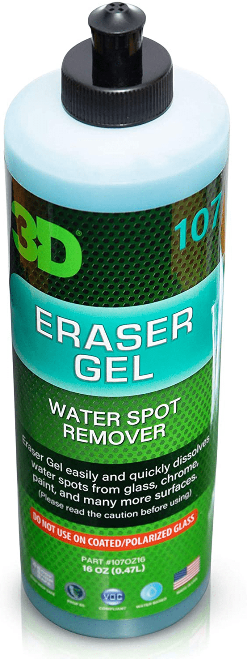 3D Eraser Gel Hard Water Stain Remover - 16 oz - Hard Water Spot Remover for Cars, Glass, and Paint - All Natural Shower Door Cleaner - Cleans Mirrors, Windows, Chrome Surfaces, and More  3D   