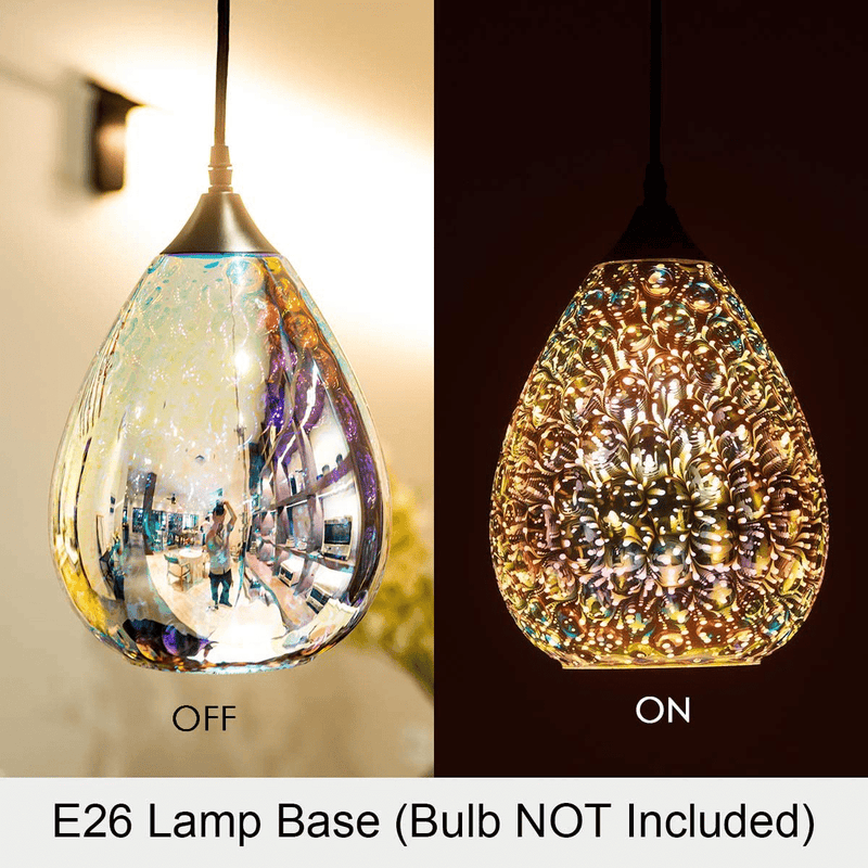 3d Glass Pendant Light, Modern Kitchen Pendant Lighting with Colored Hammered Shade, 3D Reflection Glass Hanging Pendant Ceiling Light Fixture for Living Room Bedroom Island Restaurant Bar, 8in Chrome Home & Garden > Lighting > Lighting Fixtures YISURO   