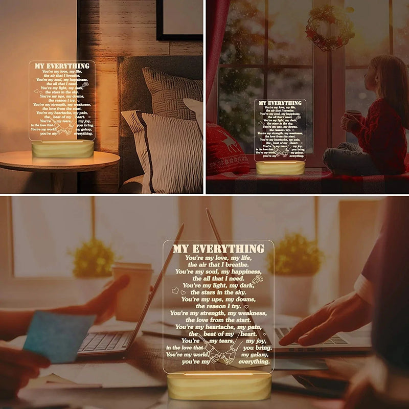 3D Illusion Lamp I Love You Night Light for Lover Husband Wife Mom Daddy Gifts,Warm White Color Desk Table Lamps for Room Office Decoration (My Everything)