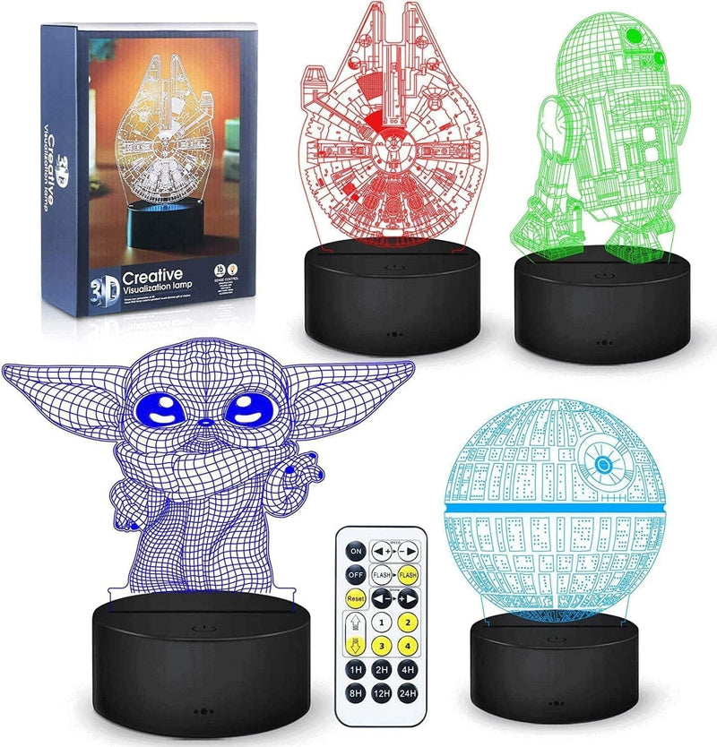 3D Illusion Star Wars Night Light,4 Pattern with Timing Function Star Wars Toys LED Night Lamp for Room Decor,Great Birthday Christmas Gifts for Star Wars Fans Boys Girls Men