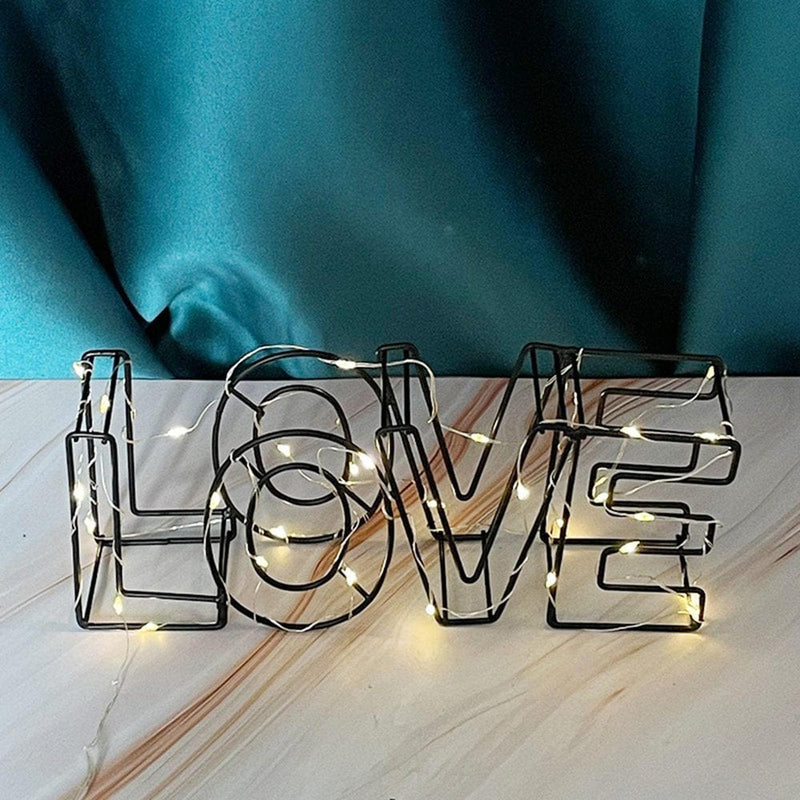 3D Metal Wire Love Letters with with Light Bedroom Decorations Home Decor for Valentine'S Day 15X5.5X10.5Cm Modern Style Photo Props - Black Home & Garden > Decor > Seasonal & Holiday Decorations Tongina   